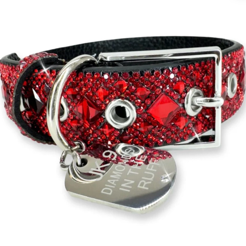 DESIGNER-DIAMONDS IN THE RUFF DOGCOLLAR RED Medium